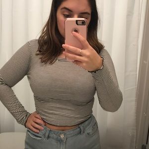 Striped long sleeve crop top
